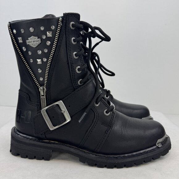 Harley Davidson Womens 6.5M Black Leather Studded Mindy D87051 Motorcycle Boots - Picture 3 of 16
